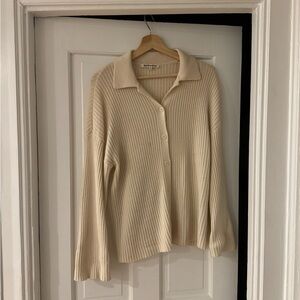 Reformation Cream Ribbed Cardigan